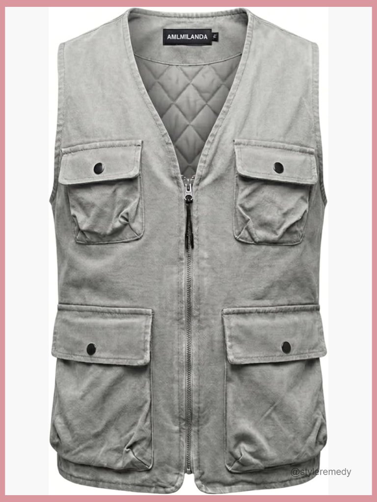 Heavyweight Washed Cotton Canvas Quilted Lined Sleeveless Utility Vest With